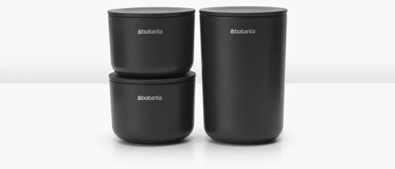 Set recipiente depozitare Brabantia ReNew 1004183, 3 piese, Baza moale anti-alunecare, Gri inchis