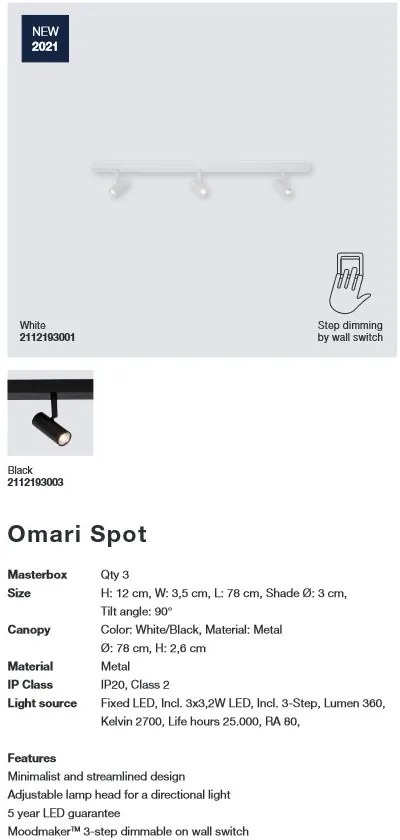 Lustra liniara cu 3 spoturi LED, 3-Step MOODMAKER Omari alb 2112193001 NL