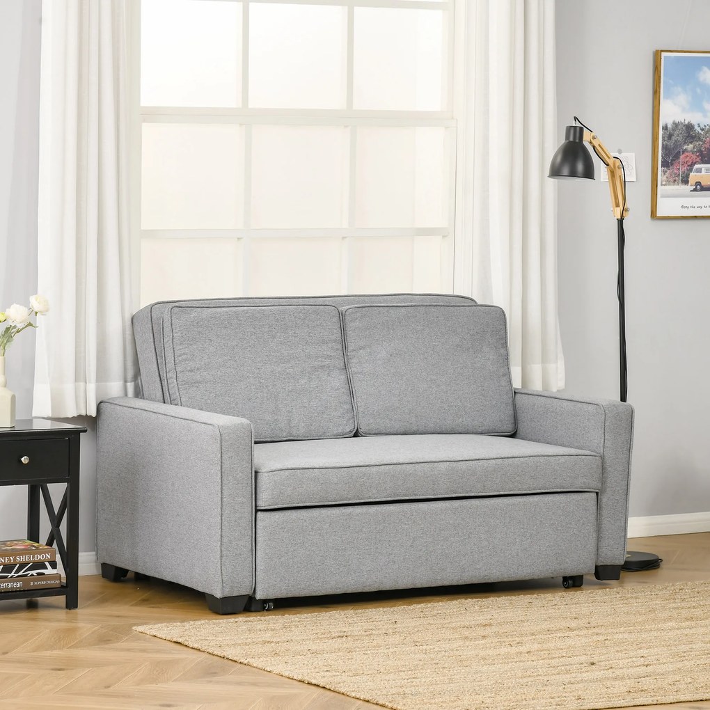 HOMCOM Canapea extensibila 2 locuri, cu spatar reglabil pe 3 niveluri, pentru Sufregerie, din material textil, 154x87x89cm, gri | Aosom Romania