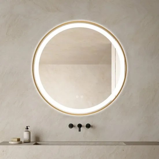 Oglindă Baie LED și Dezaburire Elit's Premium cu Senzor Touch, Lumina Rece, Caldă și Neutră, 70cm,rama Rose Gold