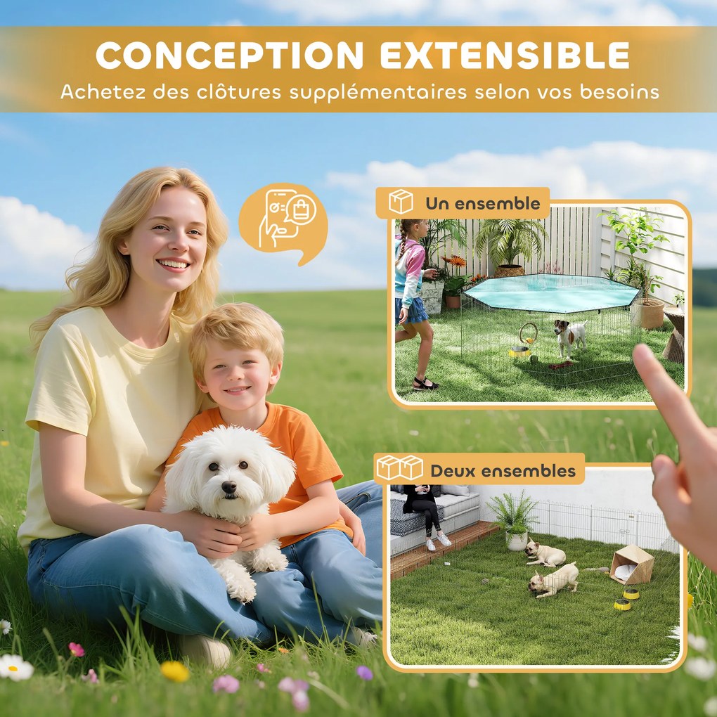 PawHut Parc pentru câini, țarc 8 panouri cu acoperiș, modular și pliabil, țarc portabil 60H cm cu ușă argintiu verde | Aosom Romania