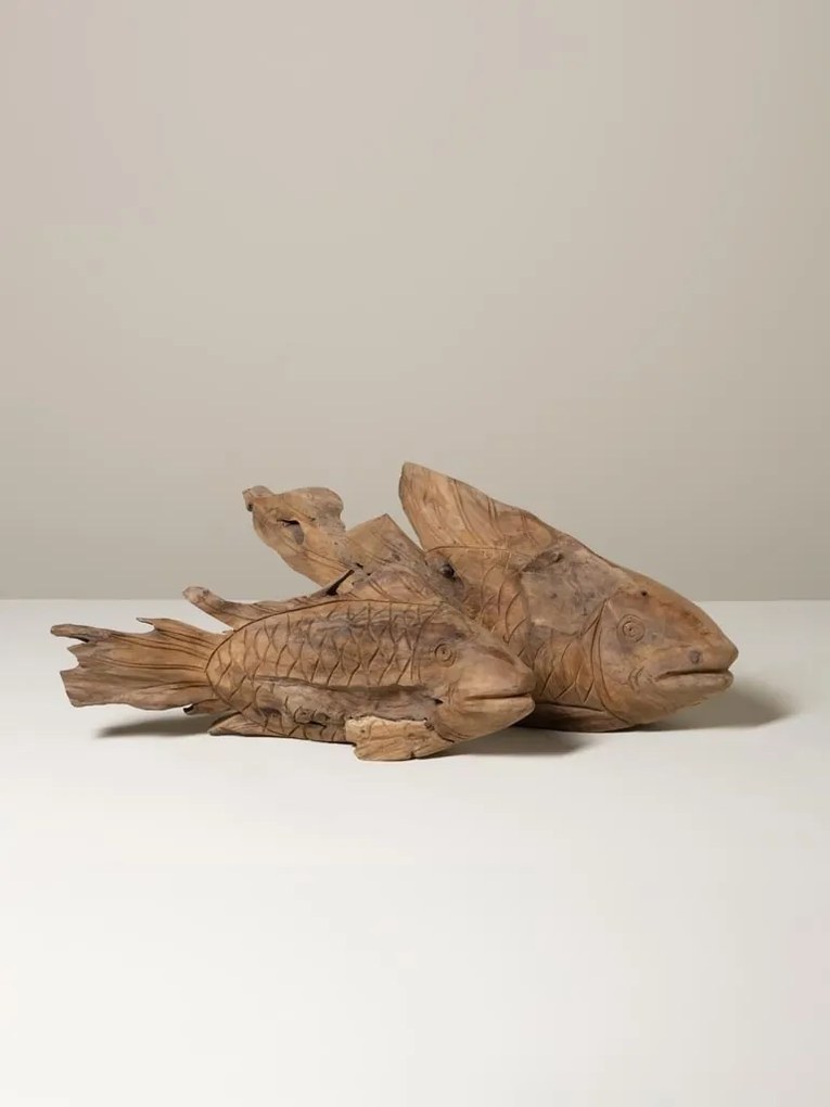 Decoratiune sculptata manual din lemn de tec, H21 cm, "Antique Shore"