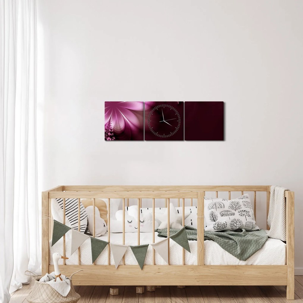 Tablou cu abstracție - flori (cu ceas) (90x30 cm)