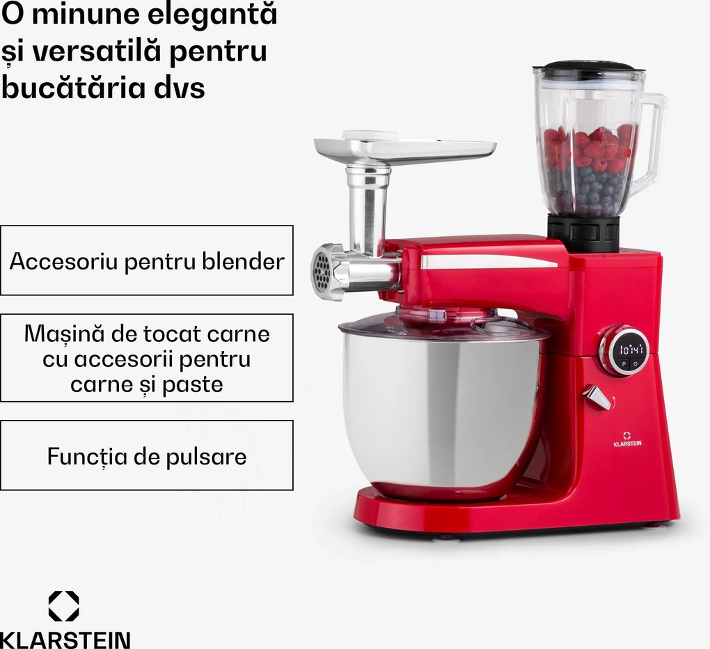 Klarstein Renata Rossa, robot de bucătărie, 3 în 1 2000 W / 2,7 PS, 10 litri, oțel inoxidabil, fără BPA