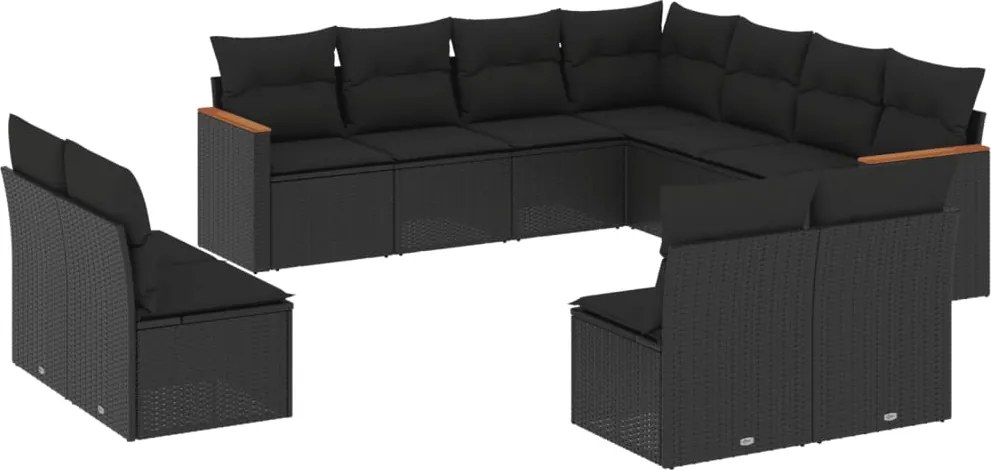 vidaXL Set canapele de grădină cu perne, 11 piese, negru, poliratan