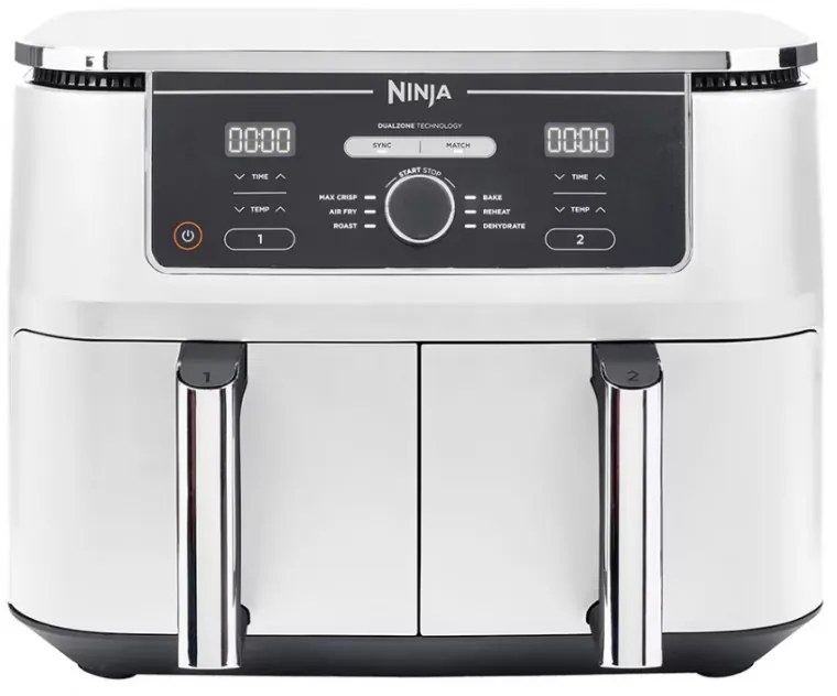 Friteuza dubla cu aer cald Ninja AF400EUWH, 2470W, 9.5 L, 6 programe, 40-240°C, Zone independente, Alb