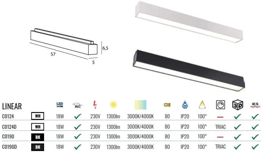 Plafoniera LED moderna Linear neagra 18w
