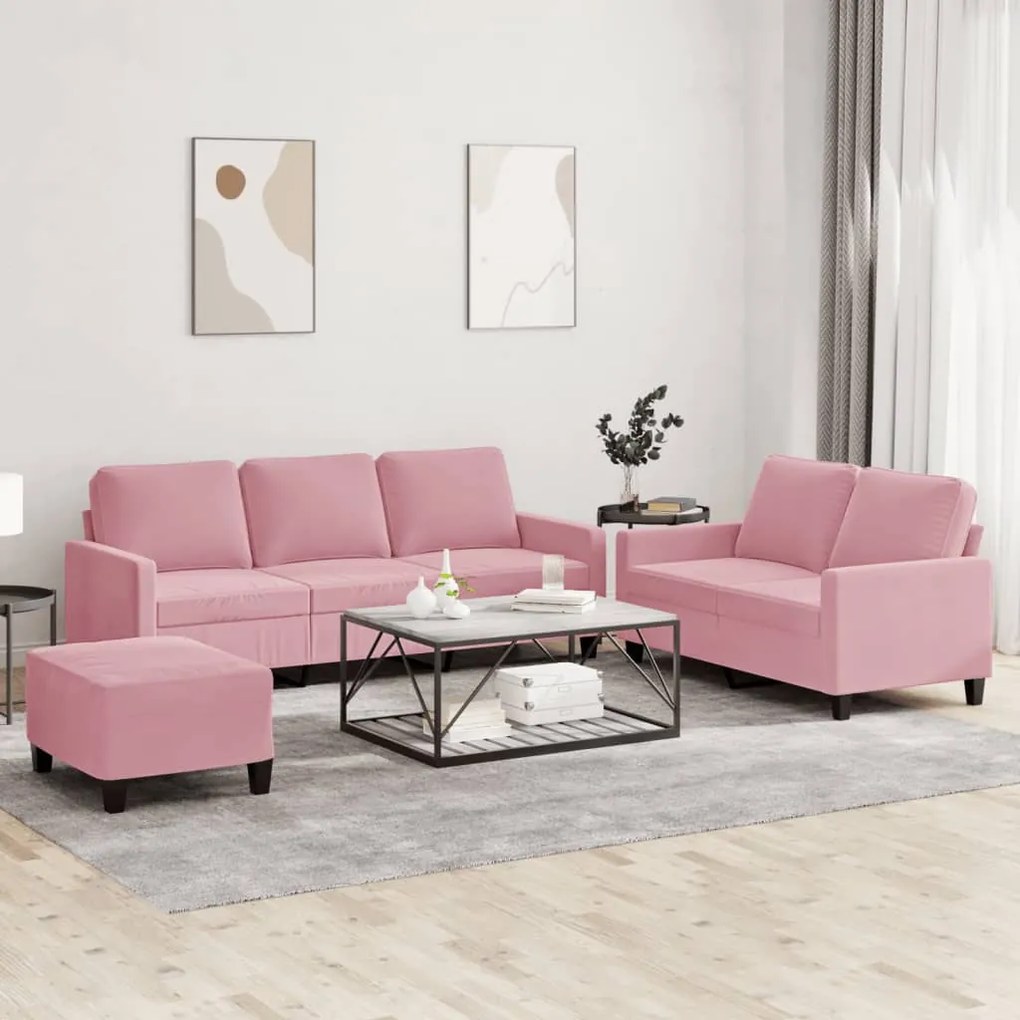 vidaXL Set de canapele cu perne, 3 piese, roz, catifea