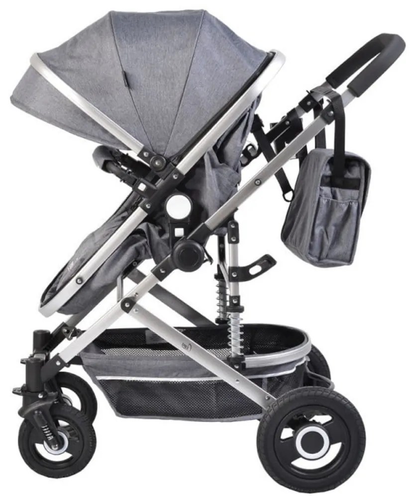Carucior nou nascuti 2 in 1 NOVOKIDS™ Ciarra Silver PRO , Cu geanta bebe, Cadru Aluminiu , Amortizoare, Roti din cauciuc plin AVE, Landou, Modul