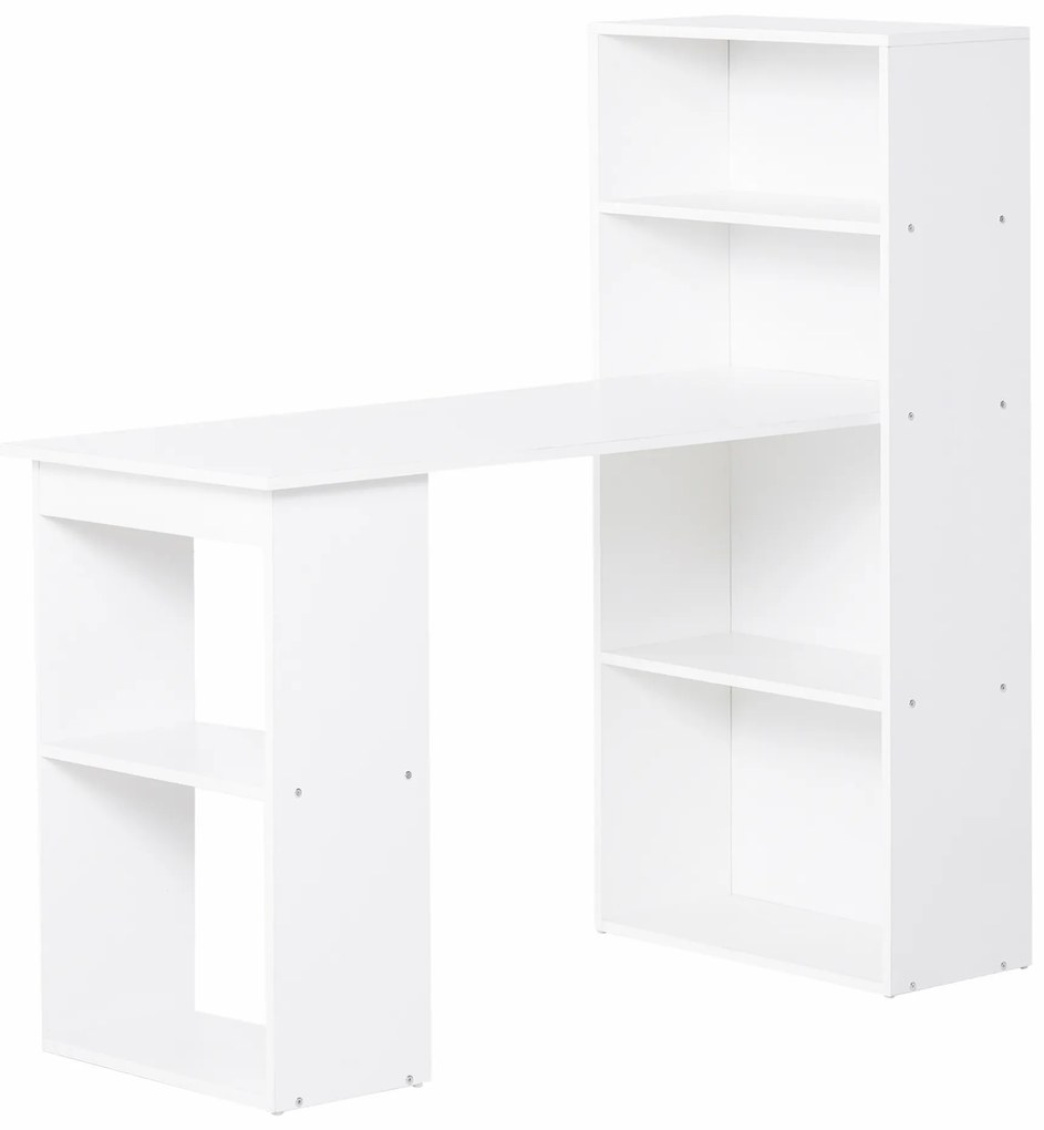 Birou alb modern cu biblioteca cu 6 rafturi din PAL,120x55x120cm HOMCOM | Aosom Romania