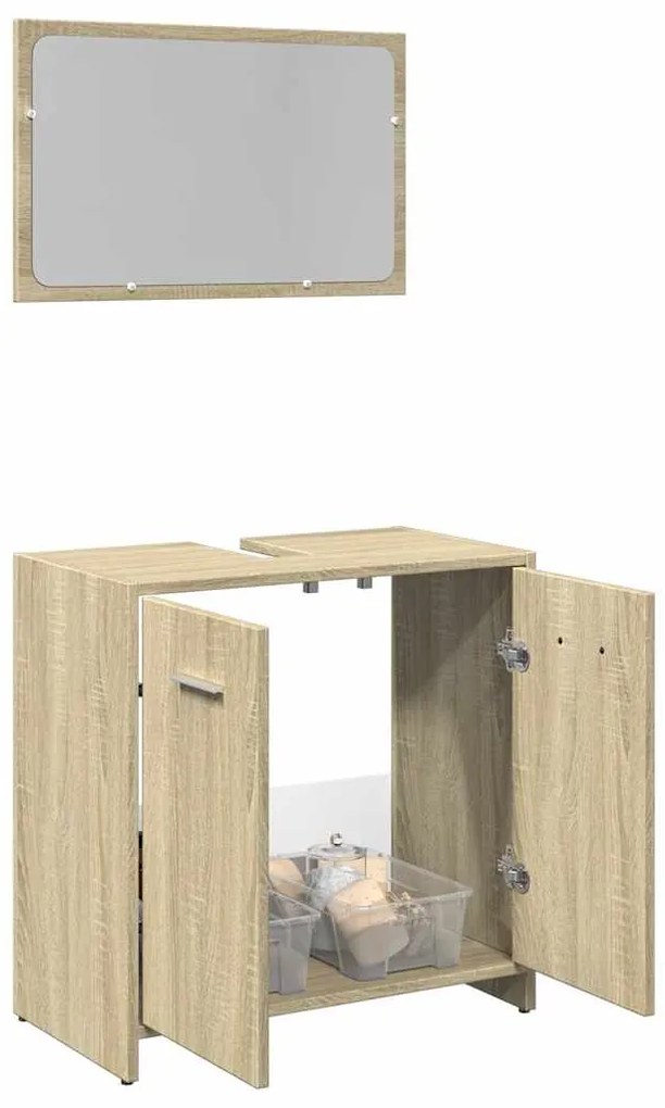 vidaXL Set mobilier de baie, 2 piese, stejar sonoma, lemn prelucrat