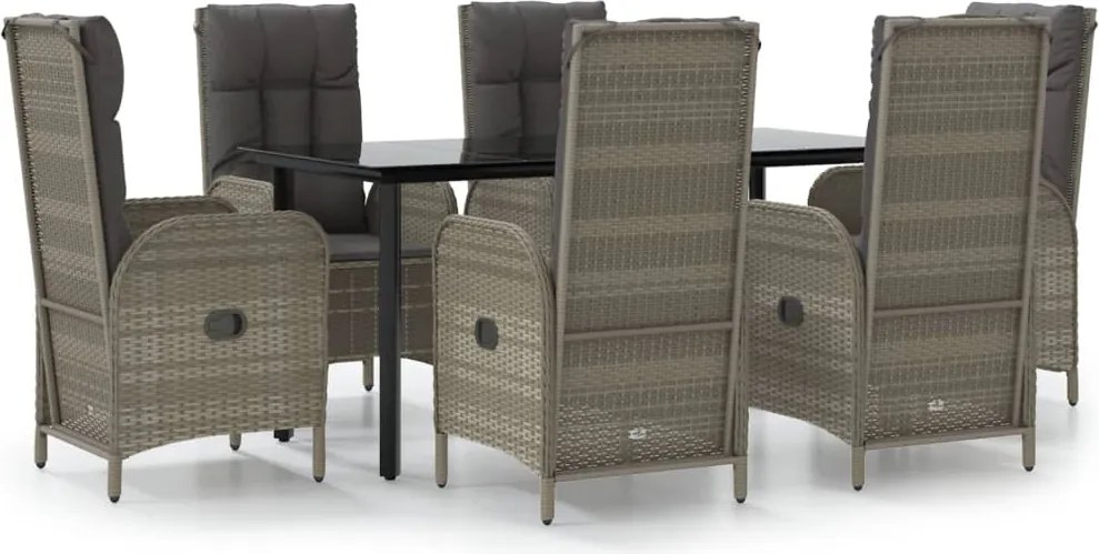 vidaXL Set mobilier de grădină cu perne, 7 piese, negru/gri, poliratan