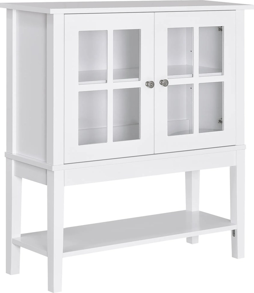 HOMCOM Servantă de Bucătărie Modernă cu 2 Uși din Sticlă Securizată, Raft Reglabil, 80 x 28 x 84 cm, Alb | Aosom Romania