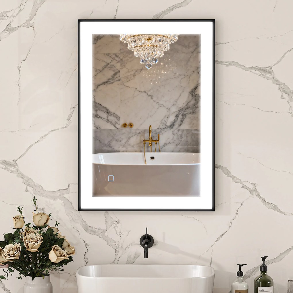 HOMCOM Oglinda LED pentru Baie cu 3 Temperaturi și Lumină cu Intensitate Reglabilă, 70x3x50 cm, Negru | Aosom Romania