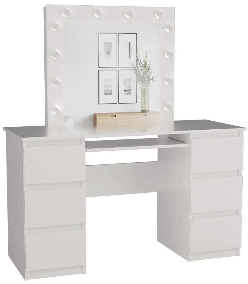 SEA542 - Set Masa toaleta, 130 cm, masa machiaj cu oglinda LED, masuta vanity - Alb Mat