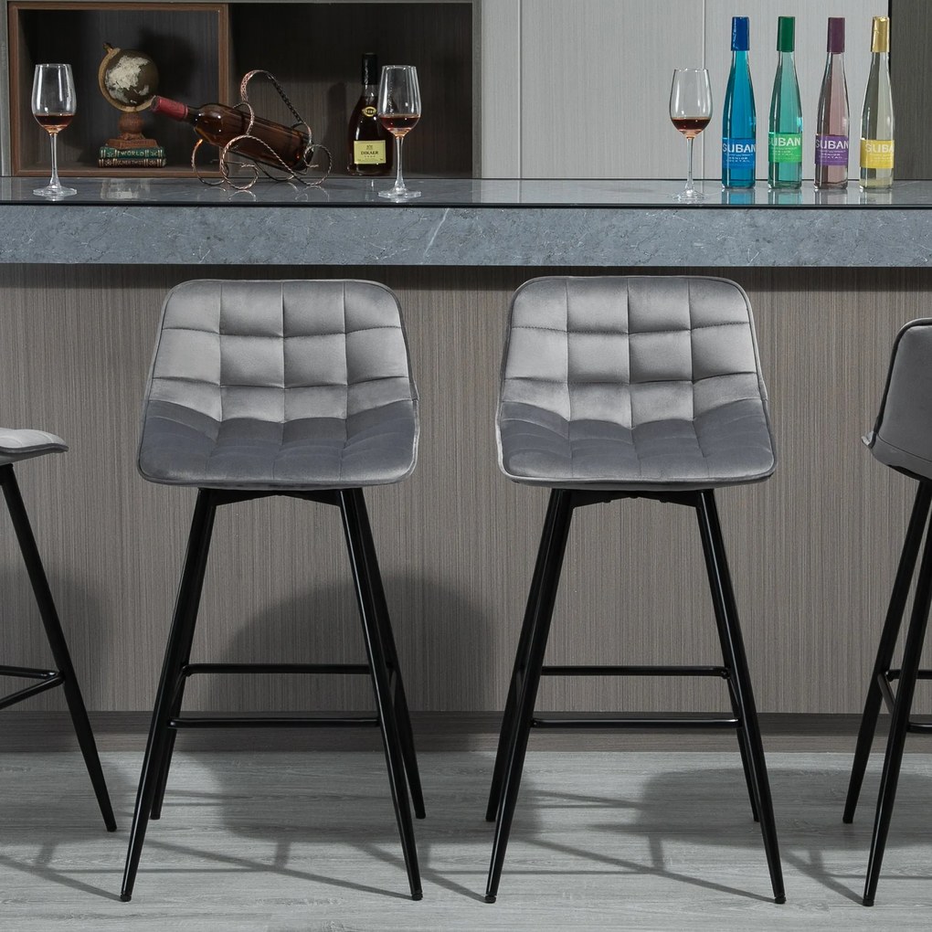 HOMCOM set 2 scaune de bar, stil nordic, 45x47x88 cm, gri | Aosom Romania