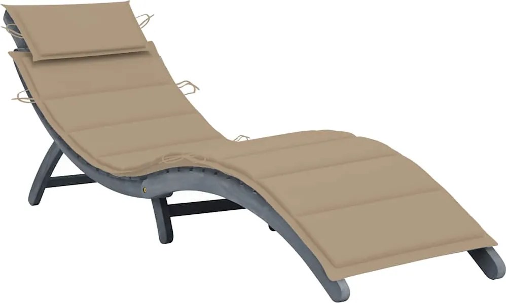 vidaXL Șezlong de grădină cu pernă gri, lemn masiv de acacia