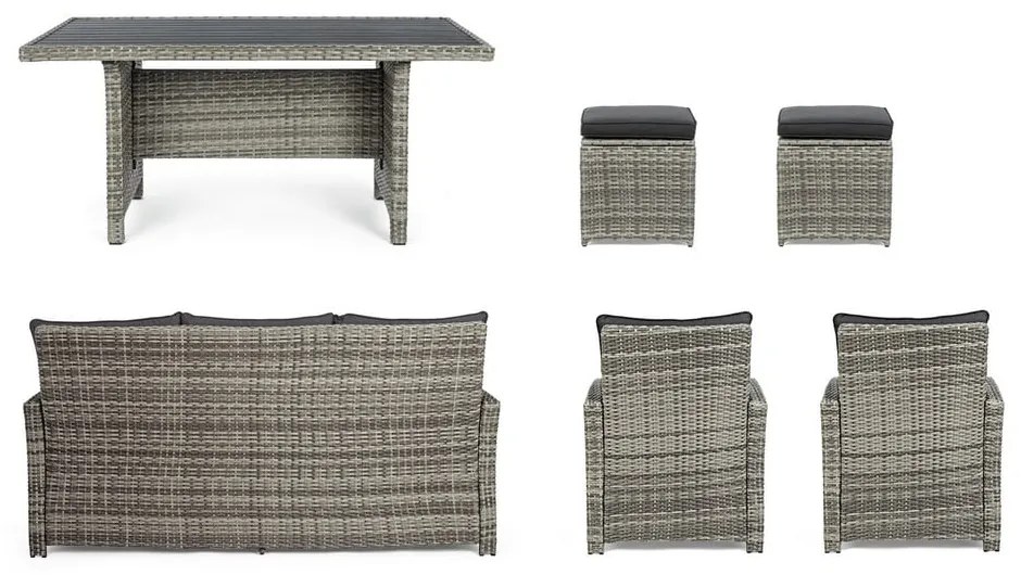 Set mobilier de grădină gri din ratan artificial pentru 6 persoane Ariel – Bizzotto