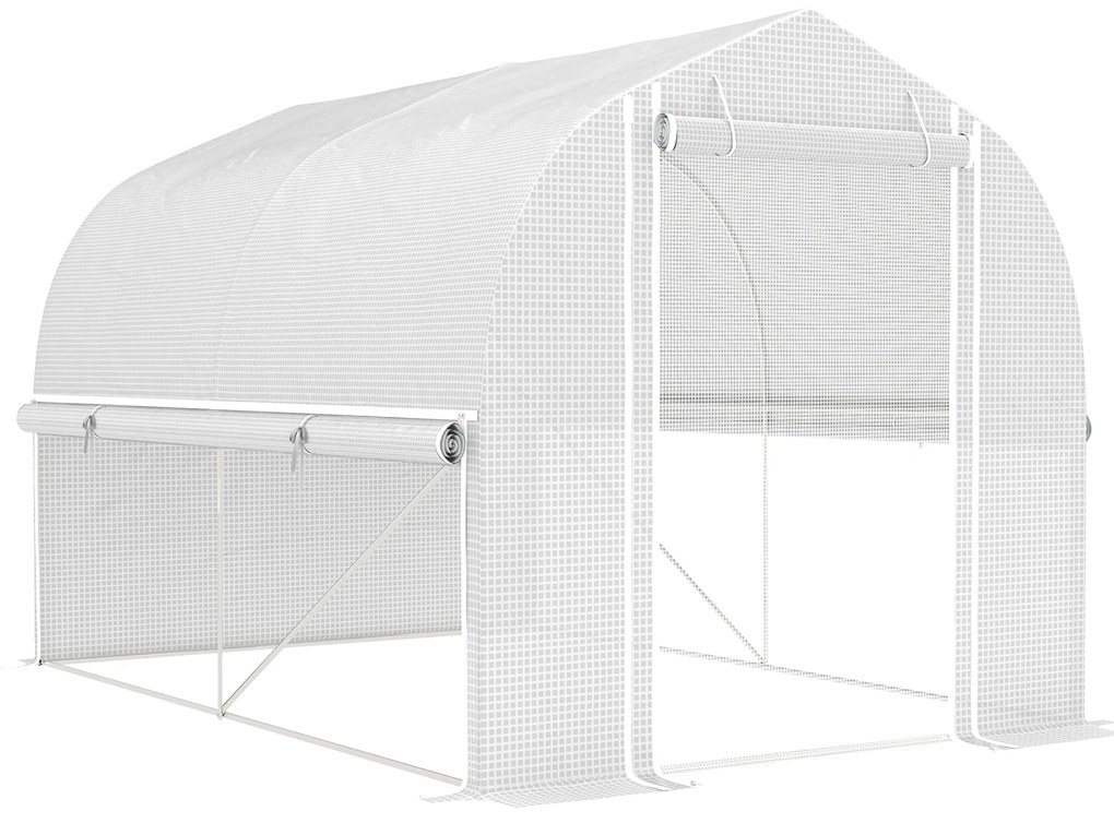 Outsunny Serra Polytunnel 3 x 2 x 2 m cu pereți laterali rabatabili, înveliș din plastic rezistent la UV și cadru din oțel, Alb | Aosom Romania