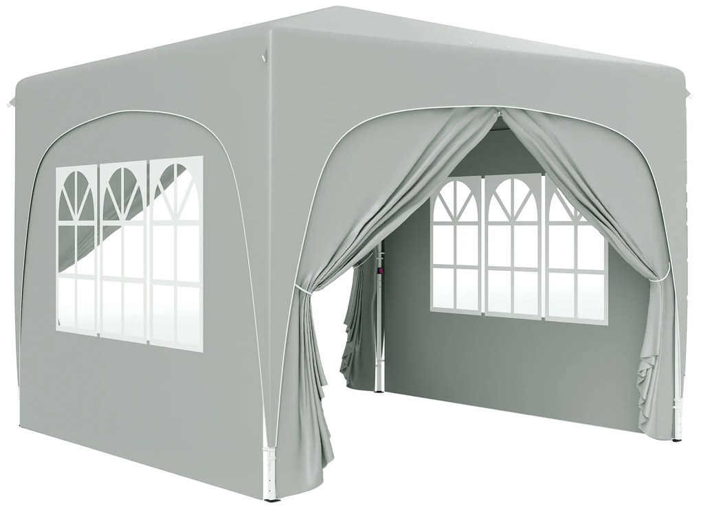 Outsunny Pavilion Pliabil cu Ferestre Laterale și Geantă de Transport, 300x300x273 cm, Gri Deschis | Aosom Romania
