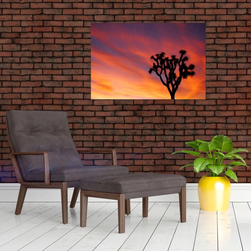 Tablou apus de soare deasupra siluetei unui copac (90x60 cm)