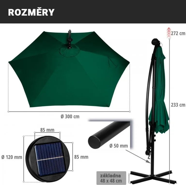 STILISTA umbrelă de grădină LED cu mâner, 3 m, roșu