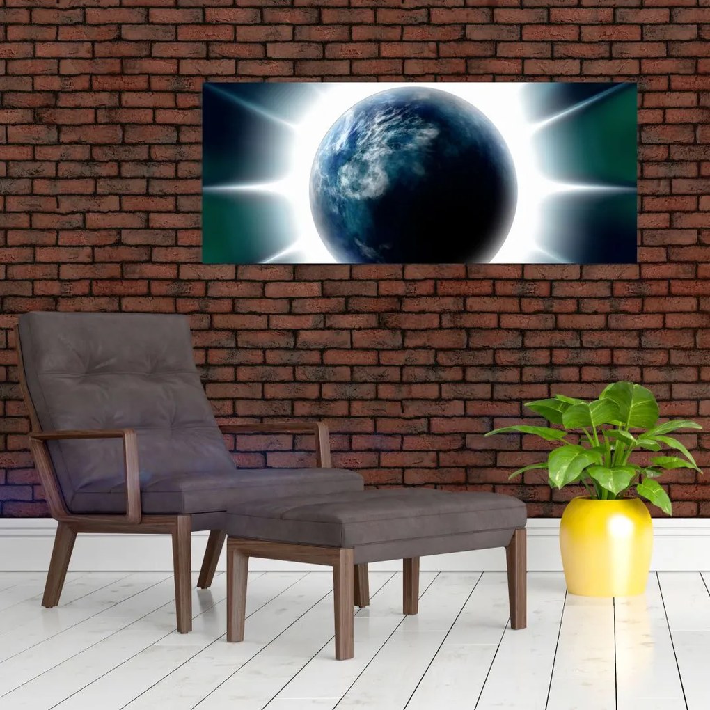 Tablou cu planeta iluminată (120x50 cm)
