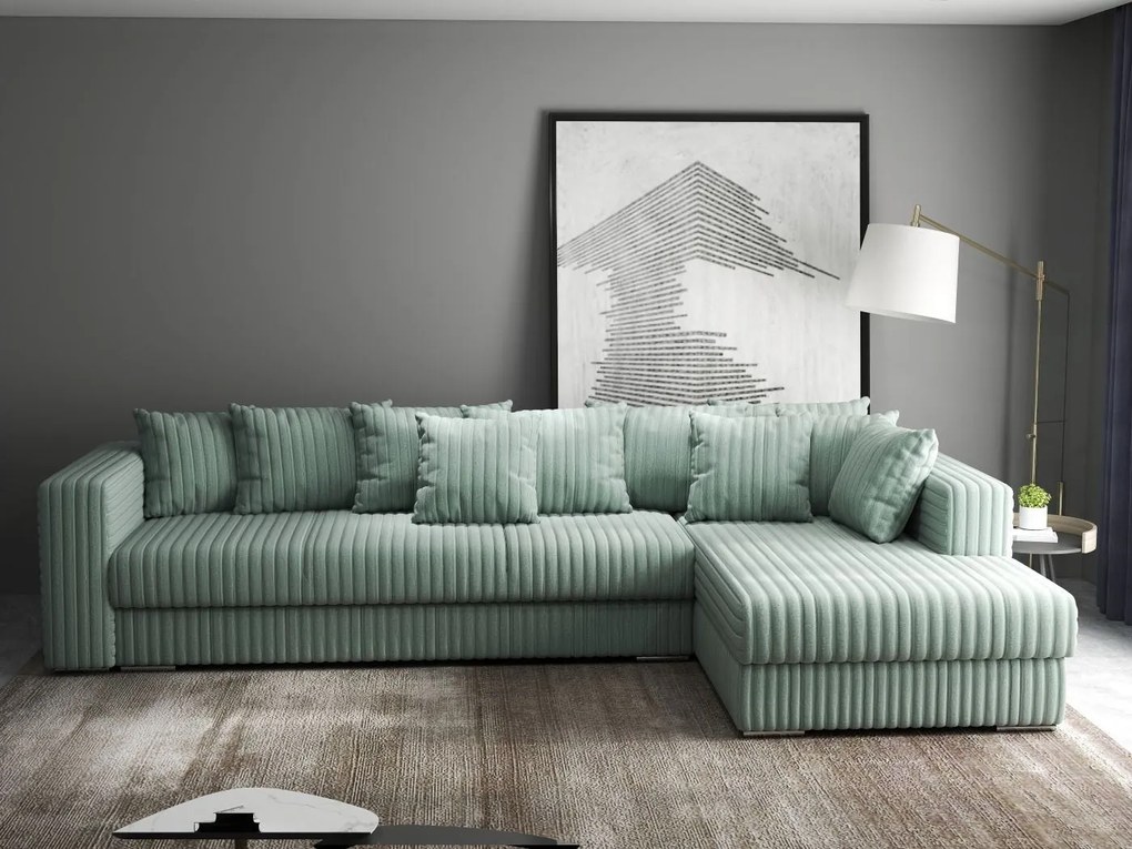 Colțar extensibil dumonde cu ladă de depozitare si sezut confortabil din spuma high-density, Gloria Ambience Mint II 320x183 cm