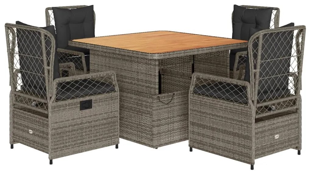 3262915 vidaXL Set mobilier de grădină cu perne, 5 piese, gri, poliratan