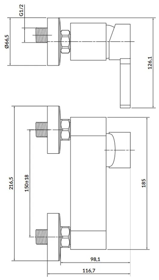 Set dus cu bara, furtun si para dus cu 6 functii Deante Boro si baterie dus Cersanit Luvio