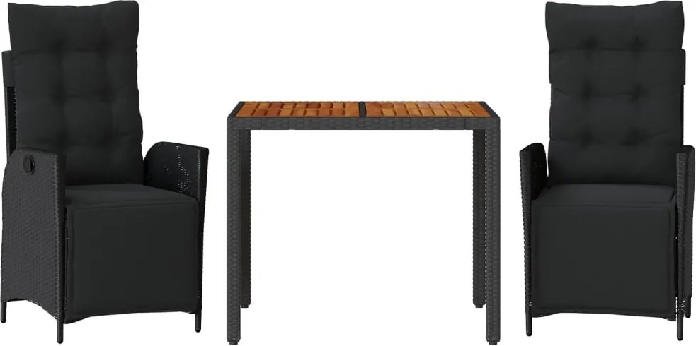 vidaXL Set mobilier de grădină cu perne, 3 piese, negru, poliratan