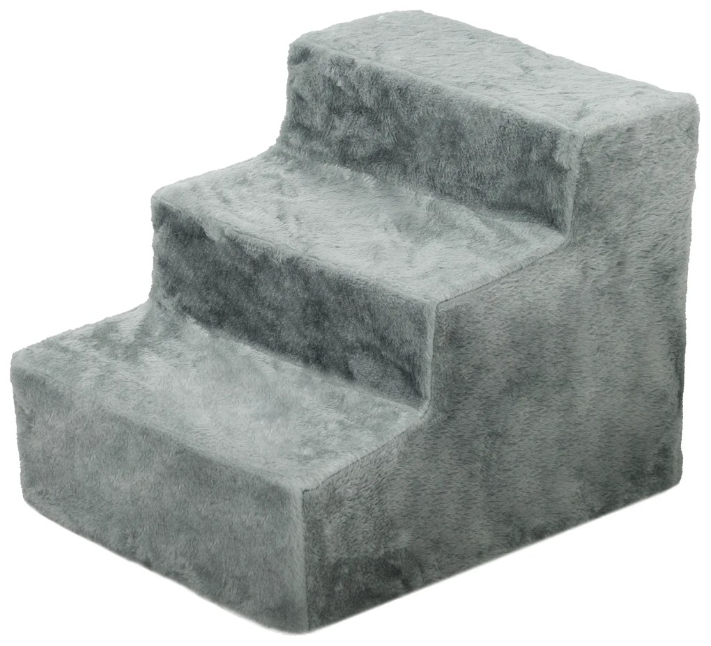 PawHut Scăriță pentru câine cu 3 trepte scăriță pentru pisică scară antiderapantă pentru animale 46 x 35 x 35 cm gri deschis | Aosom Romania
