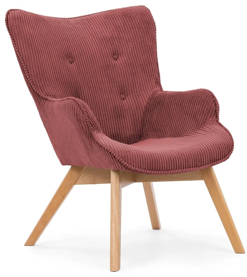 Fotoliu roșu cu tapițerie din catifea reiată Niko – Ropez