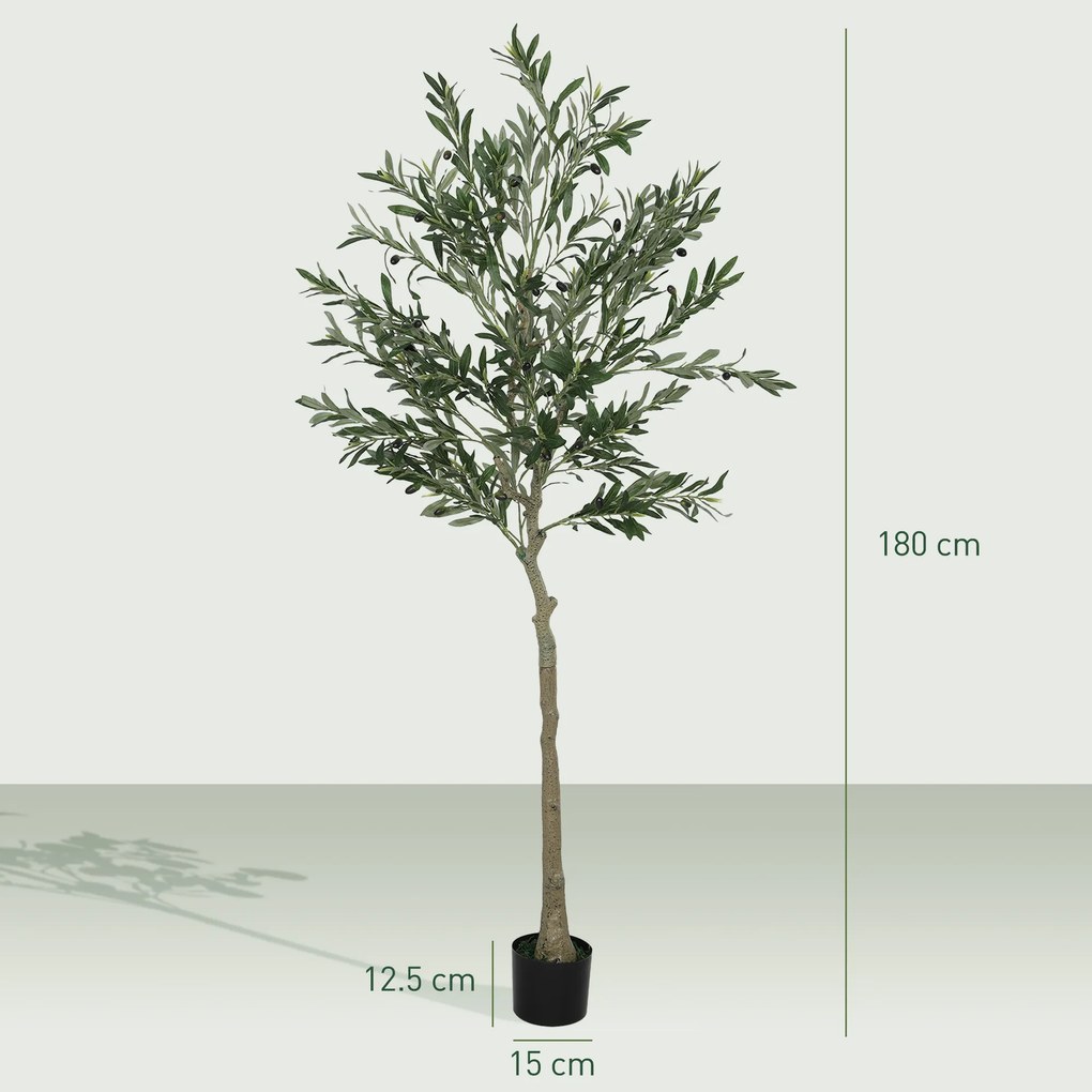 HOMCOM Măslin Artificial Înalt de 180 cm cu 900 Frunze, 40 Măsline și Ghiveci | Aosom Romania