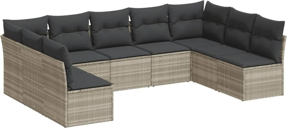 vidaXL Set canapele de grădină cu perne, 9 piese gri deschis poliratan