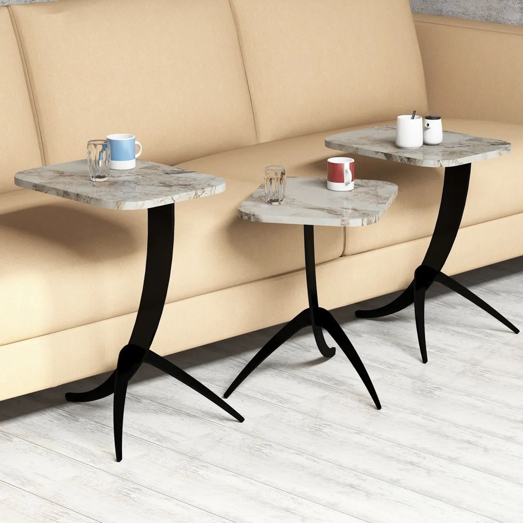 Masă pliantă Pion White Marble, 3 buc