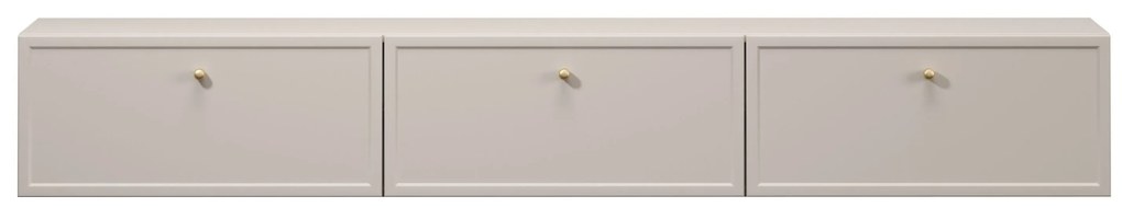 Comodă TV suspendată Lorini 200 cm cu sertare - culoare cașmir / mânere aurii