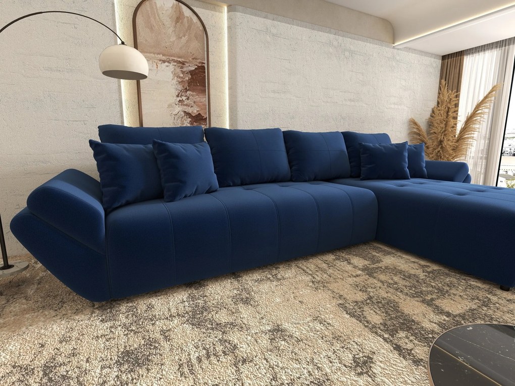 Colțar extensibil dumonde cu ladă de depozitare si sezut confortabil din spuma high-density, Berlin XL Royal Albastru 350x185 cm II