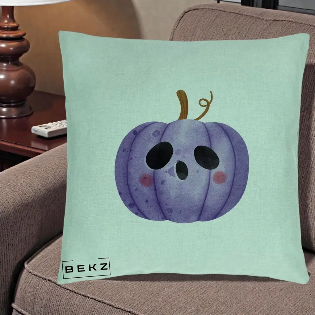 Perna Decorativa Dovleac Halloween Mov Kawaii, 40x40 cm, Verde Menta, Husa Detasabila, Perna Inclusa, BEKZ®