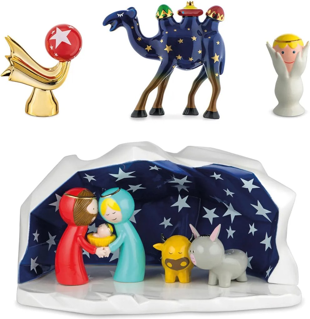 Scenă a Nașterii Domnului din porțelan „Happy Eternity Baby”, set de 4 piese - Alessi