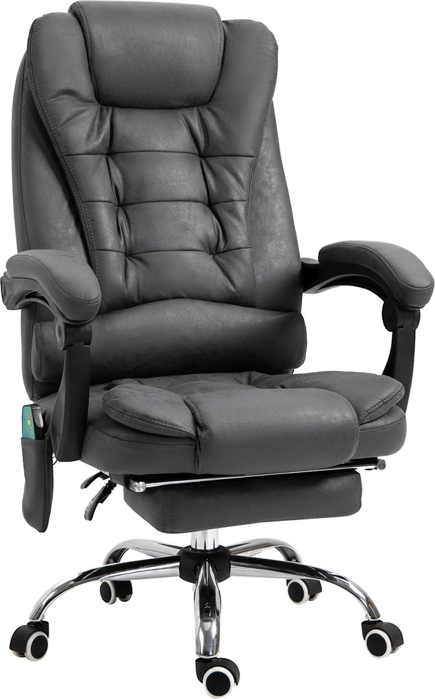 Fotoliu de Birou Vinsetto cu Masaj și Funcție Rabatabilă, 6 Puncte de Masaj și Încălzire, Scaun Reglabil pe Înălțime, Gri | Aosom România