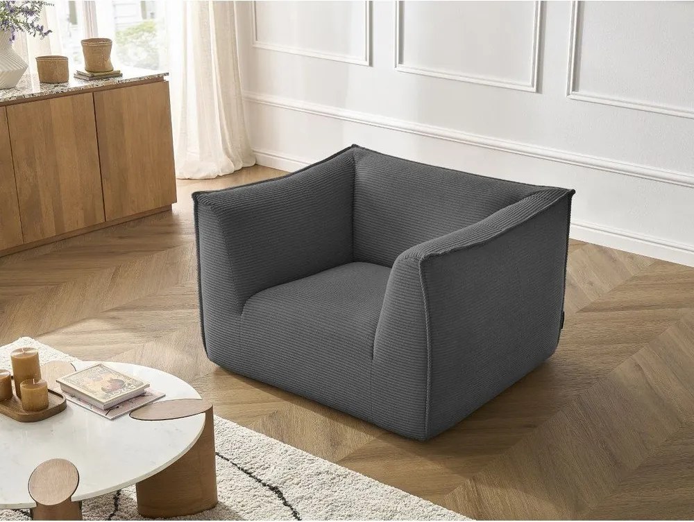 Fotoliu gri închis cu tapițerie din catifea reiată Giorgia – Bobochic Paris