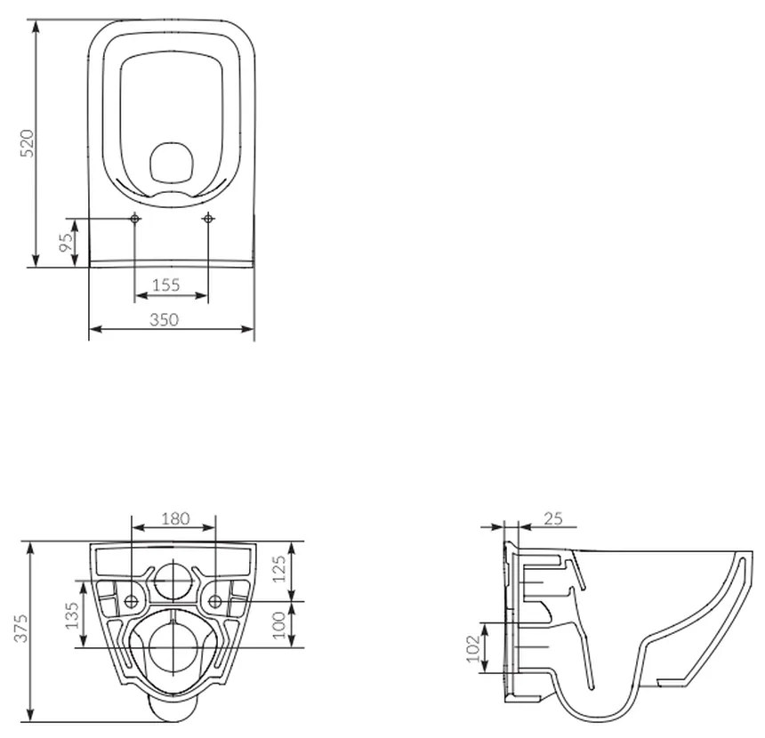 Set vas wc suspendat Crea Square CleanOn cu capac soft close si rezervor incastrat C31 Aqua 50 pneumatic