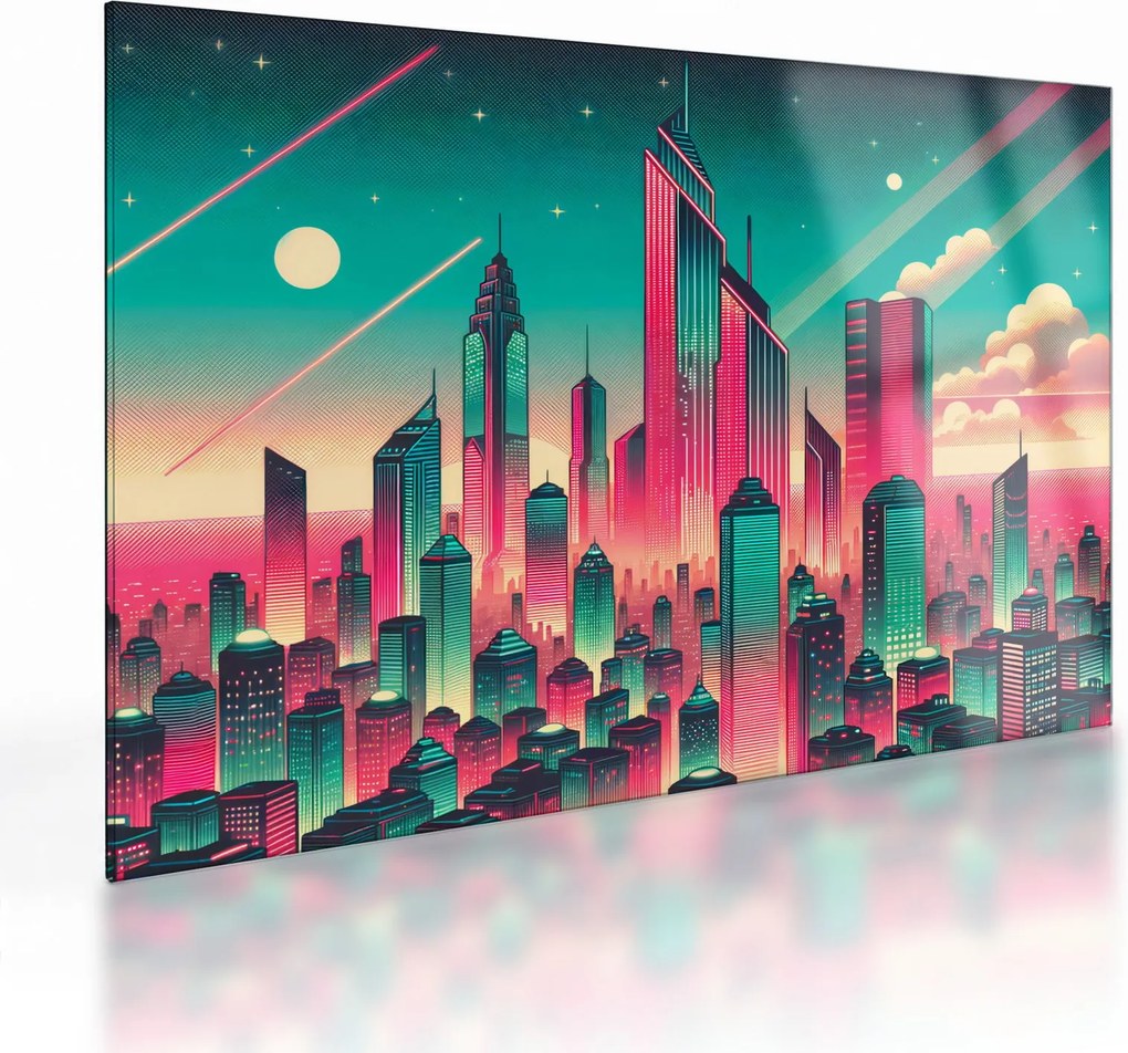 Tablou pe sticlă – Metropolă în stil pop-art (70x50 cm)