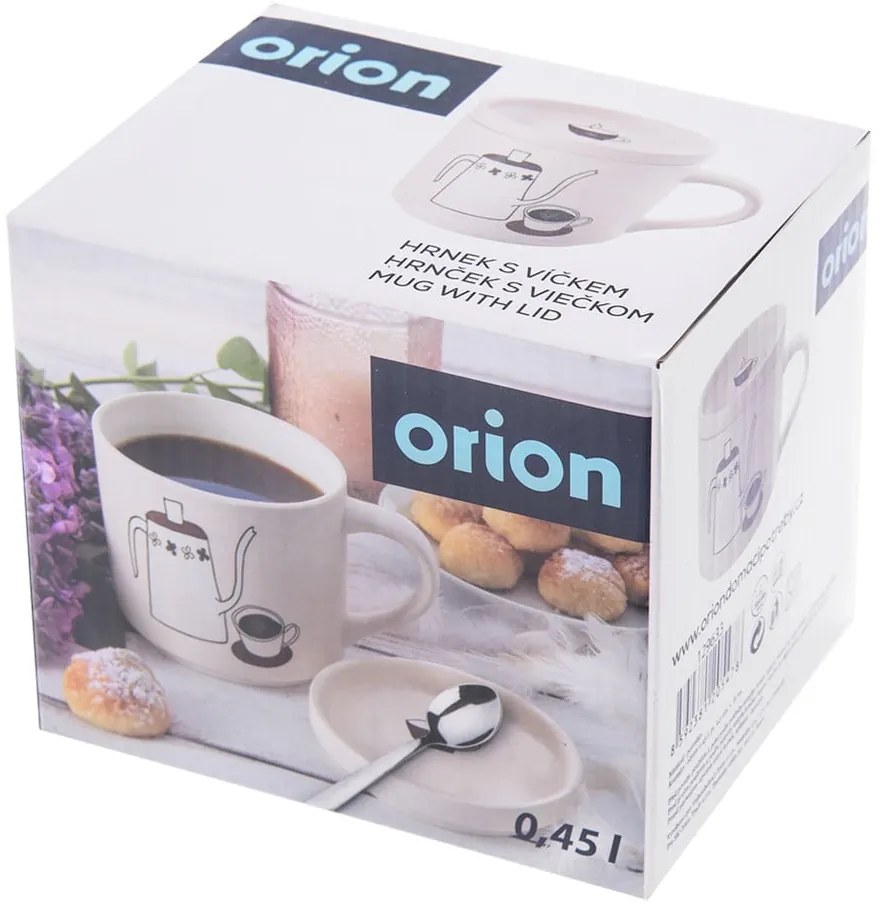 Cană cu capac albă din porțelan 450 ml – Orion