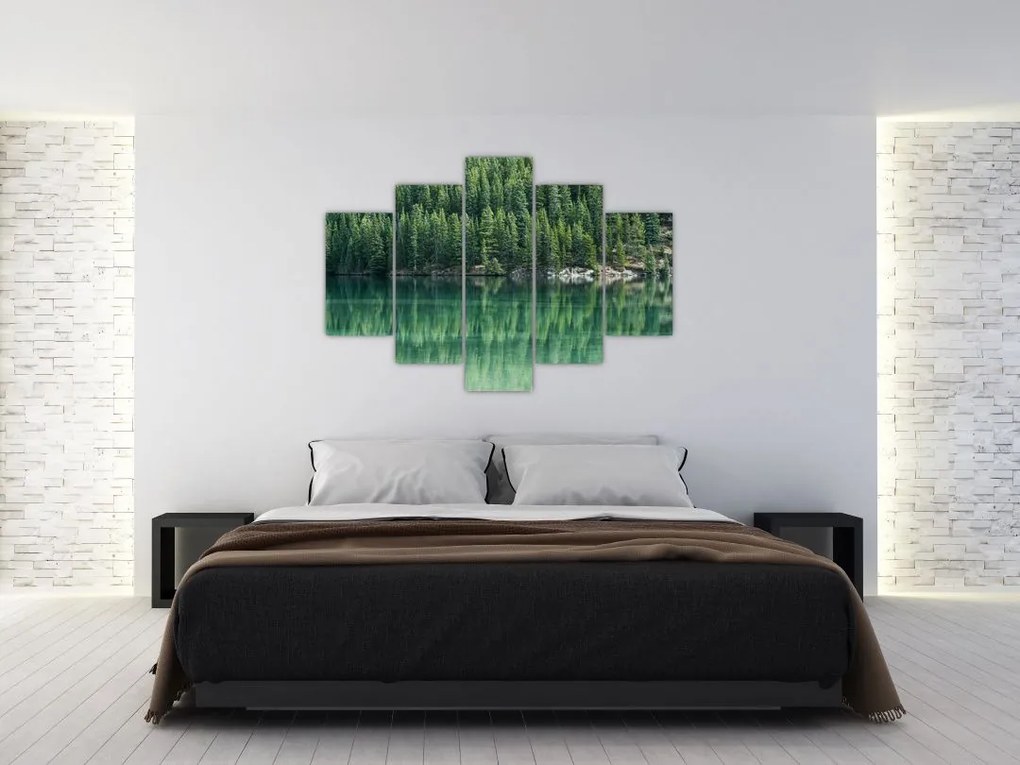 Tablou - Coniferi lângă lac (150x105 cm)