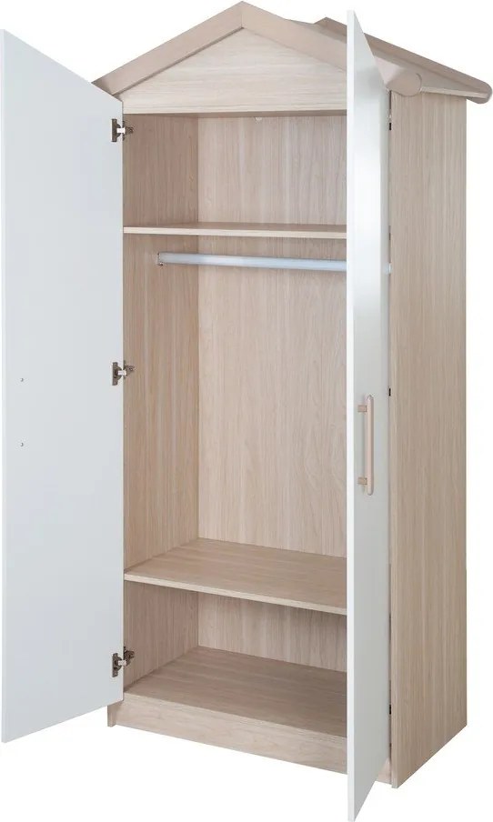 Șifonier de copii alb-în culoare naturală cu aspect de lemn de stejar 96x190x50 cm Cabane – Roba