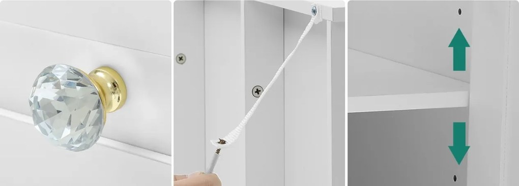 Masuta machiaj cu Oglinda LED si 2 Sertare pentru Cosmetice, Set Masa toaleta 90 cm, Alb, masuta cosmetica, vanity - SEA498