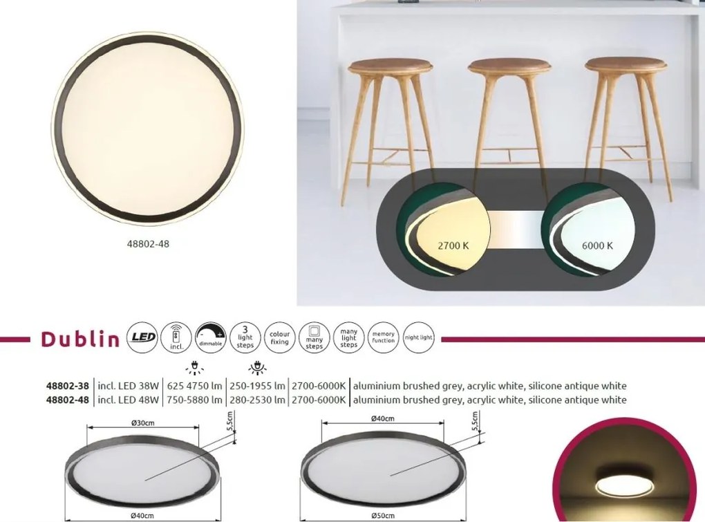 Plafoniera LED cu telecomanda design slim DUBLIN D-40cm