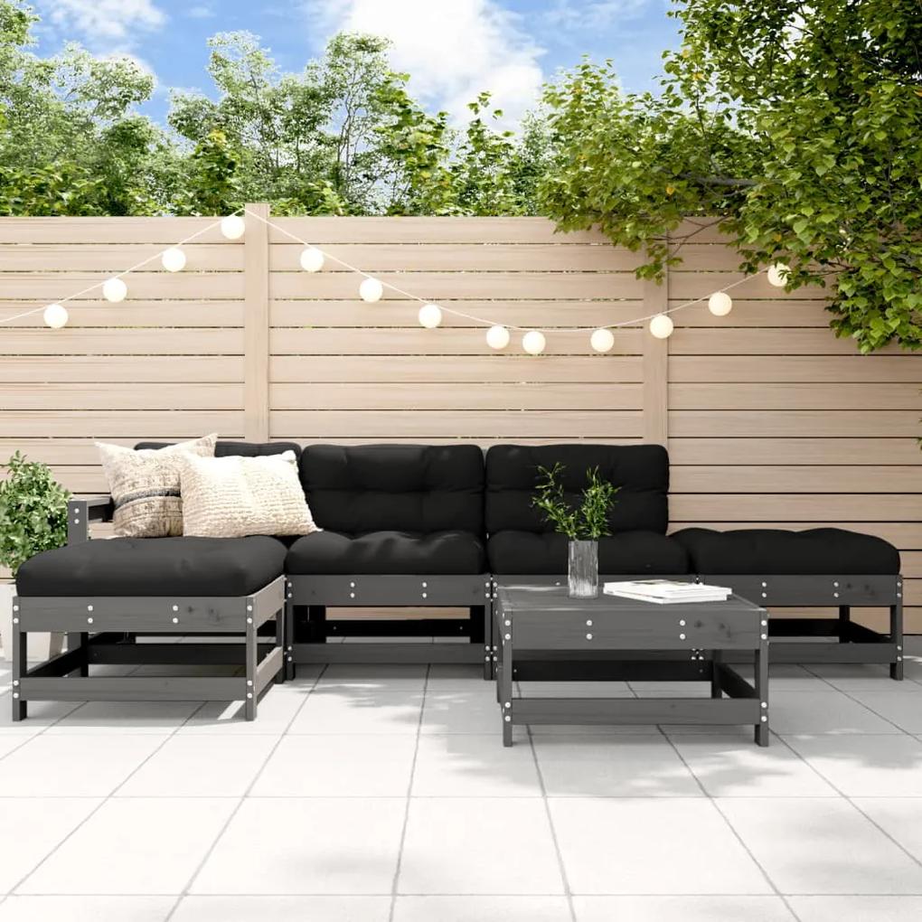 3185908 vidaXL Set mobilier relaxare grădină&perne 6 piese gri lemn masiv pin